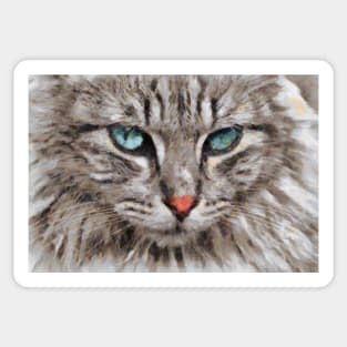 White Cat With Blue Eyes Face Digital Painting Sticker